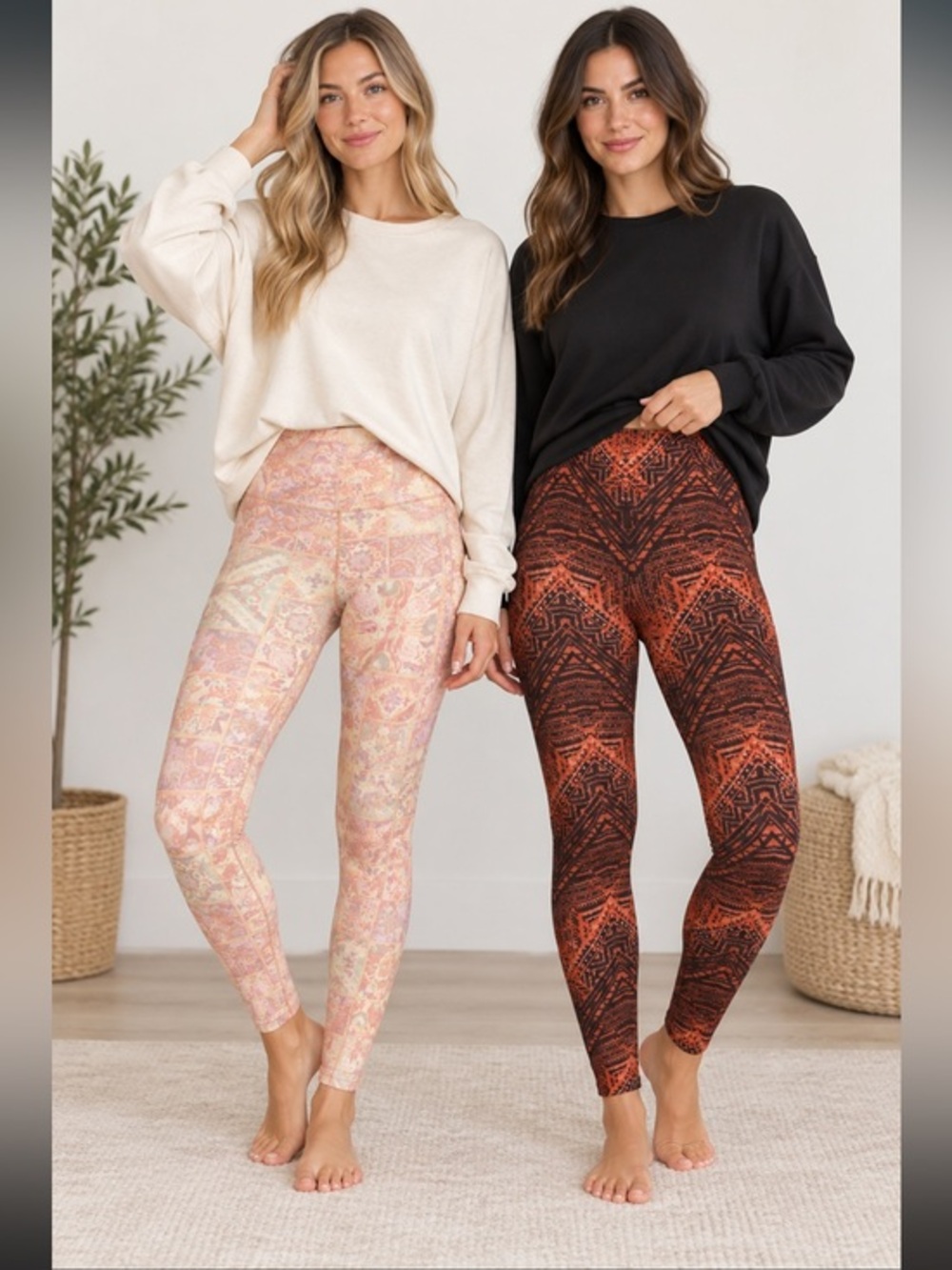 LuLaRoe One Size Leggings Bundle of 2 Geometric Patchwork Prints